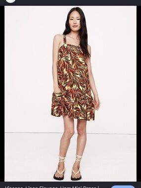 Banana Republic Tropical Leaf Flounce Mini Dress in Red, Yellow, Green